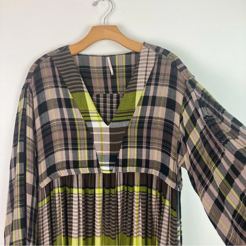 Free People Falling Stars Plaid Mini Dress XS